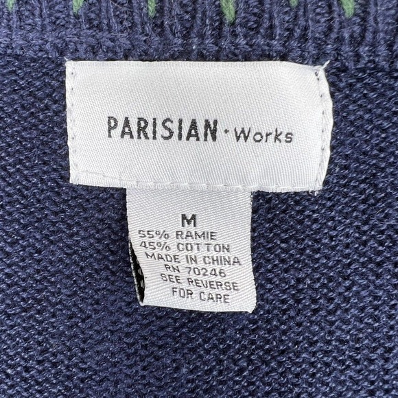 Parisian Works Women's Blue Embroidered Fall Leaf Patches Button-Up Sweater Vest - Picture 5 of 8